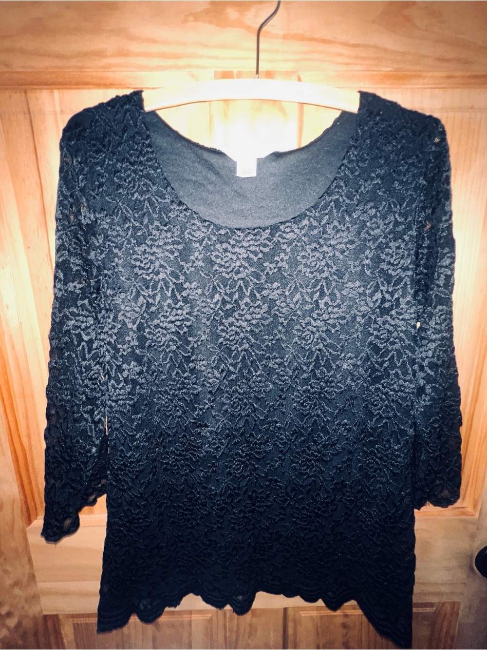 Christopher & Banks Black Lace Overlay Scoop Neck Long Sleeve Top